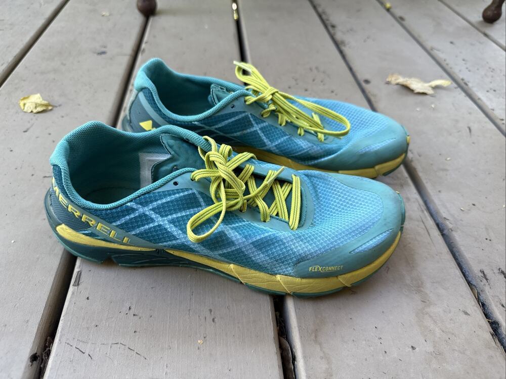 Merrell Bare Access Flex Women's Size 7 Barefoot Trail Running Shoes Teal Yellow